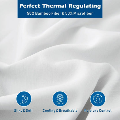 4 Piece Hotel Bamboo Cooling Sheet Set -Ultra Soft 2000TC Breathable Bed Sheets Set with 37 Centimetre Deep Pocket-Cooling Sheets for Hot Sleepers(White,Queen) - Image 2