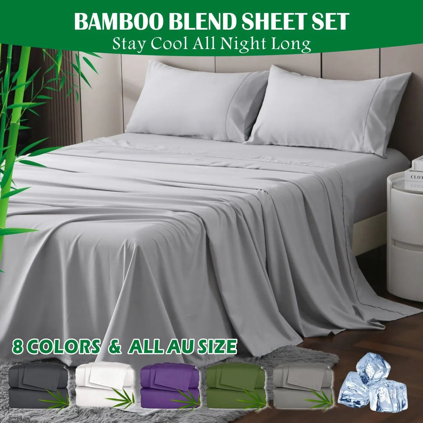 4 Piece Hotel Bamboo Cooling Sheet Set -Ultra Soft 2000TC Breathable Bed Sheets Set with 37 Centimetre Deep Pocket-Cooling Sheets for Hot Sleepers(Silver-gray,Queen)