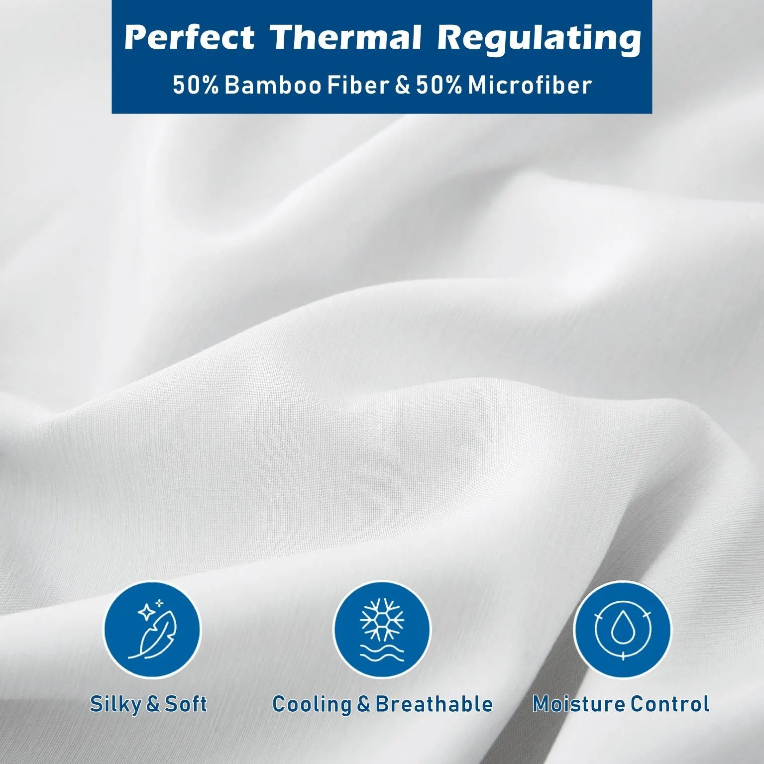 3 Piece Hotel Bamboo Cooling Sheet Set -Ultra Soft 2000TC Breathable Bed Sheets Set with 37 Centimetre Deep Pocket-Cooling Sheets for Hot Sleepers(White,Single) - Image 2