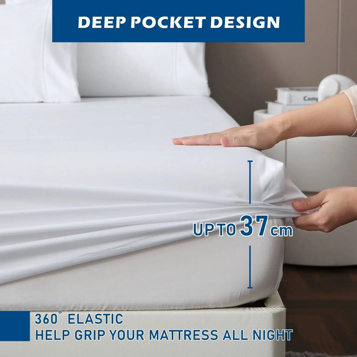 3 Piece Hotel Bamboo Cooling Sheet Set -Ultra Soft 2000TC Breathable Bed Sheets Set with 37 Centimetre Deep Pocket-Cooling Sheets for Hot Sleepers(White,Single) - Image 4