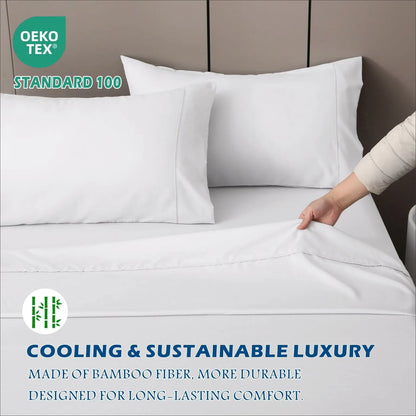 3 Piece Hotel Bamboo Cooling Sheet Set -Ultra Soft 2000TC Breathable Bed Sheets Set with 37 Centimetre Deep Pocket-Cooling Sheets for Hot Sleepers(White,Single) - Image 6