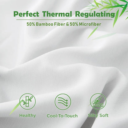 3 Piece Hotel Bamboo Cooling Fitted Sheet Set & Pillowcase -Ultra Soft 2000TC Breathable Fitted Bed Sheets Set with 37 Centimetre Deep Pocket-Cooling Sheets for Hot Sleepers(White,Super King) - Image 4