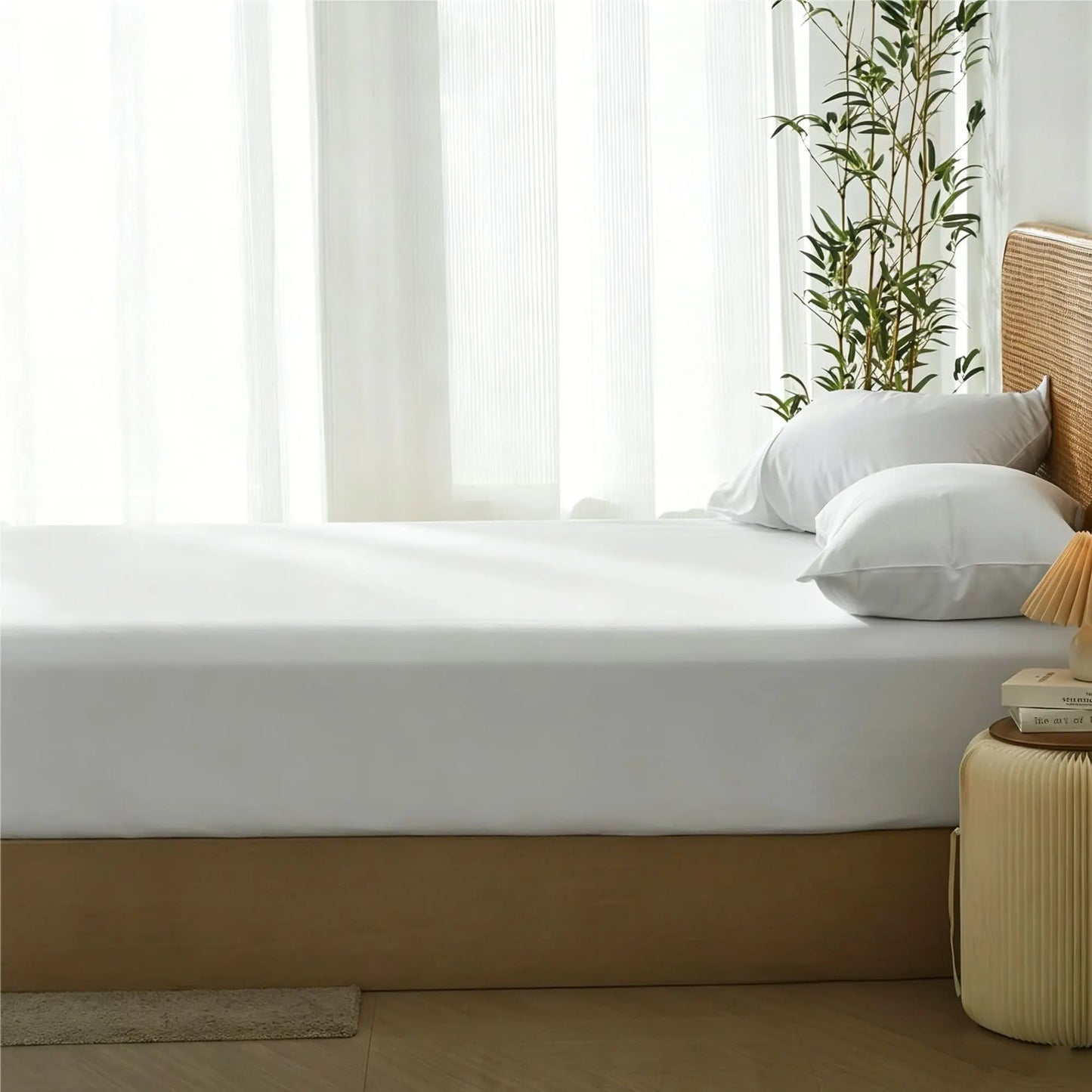3 Piece Hotel Bamboo Cooling Fitted Sheet Set & Pillowcase -Ultra Soft 2000TC Breathable Fitted Bed Sheets Set with 37 Centimetre Deep Pocket-Cooling Sheets for Hot Sleepers(White,Super King) - Image 6