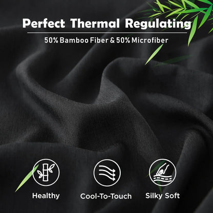 3 Piece Hotel Bamboo Cooling Fitted Sheet Set & Pillowcase -Ultra Soft 2000TC Breathable Fitted Bed Sheets Set with 37 Centimetre Deep Pocket-Cooling Sheets for Hot Sleepers(Black,Super King) - Image 2
