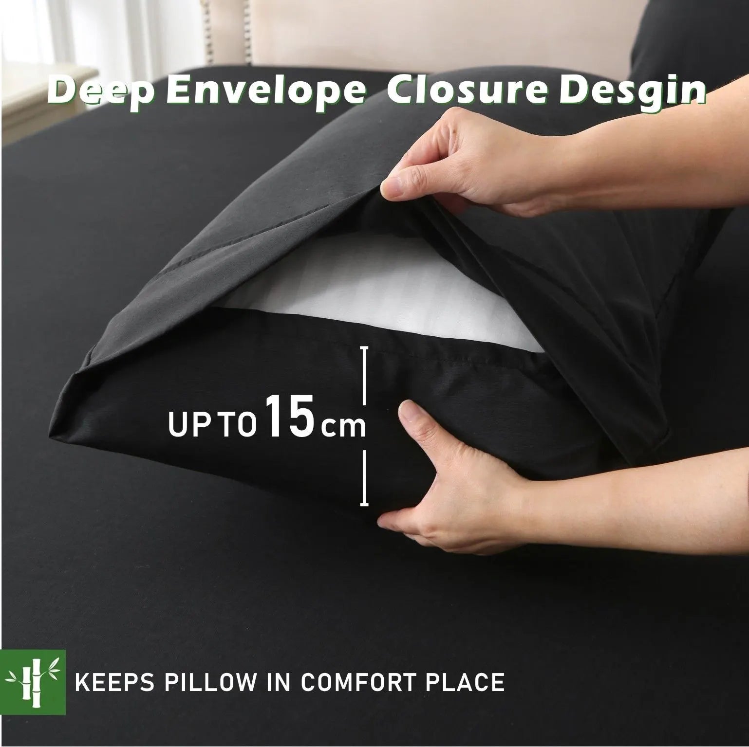 3 Piece Hotel Bamboo Cooling Fitted Sheet Set & Pillowcase -Ultra Soft 2000TC Breathable Fitted Bed Sheets Set with 37 Centimetre Deep Pocket-Cooling Sheets for Hot Sleepers(Black,Super King) - Image 5
