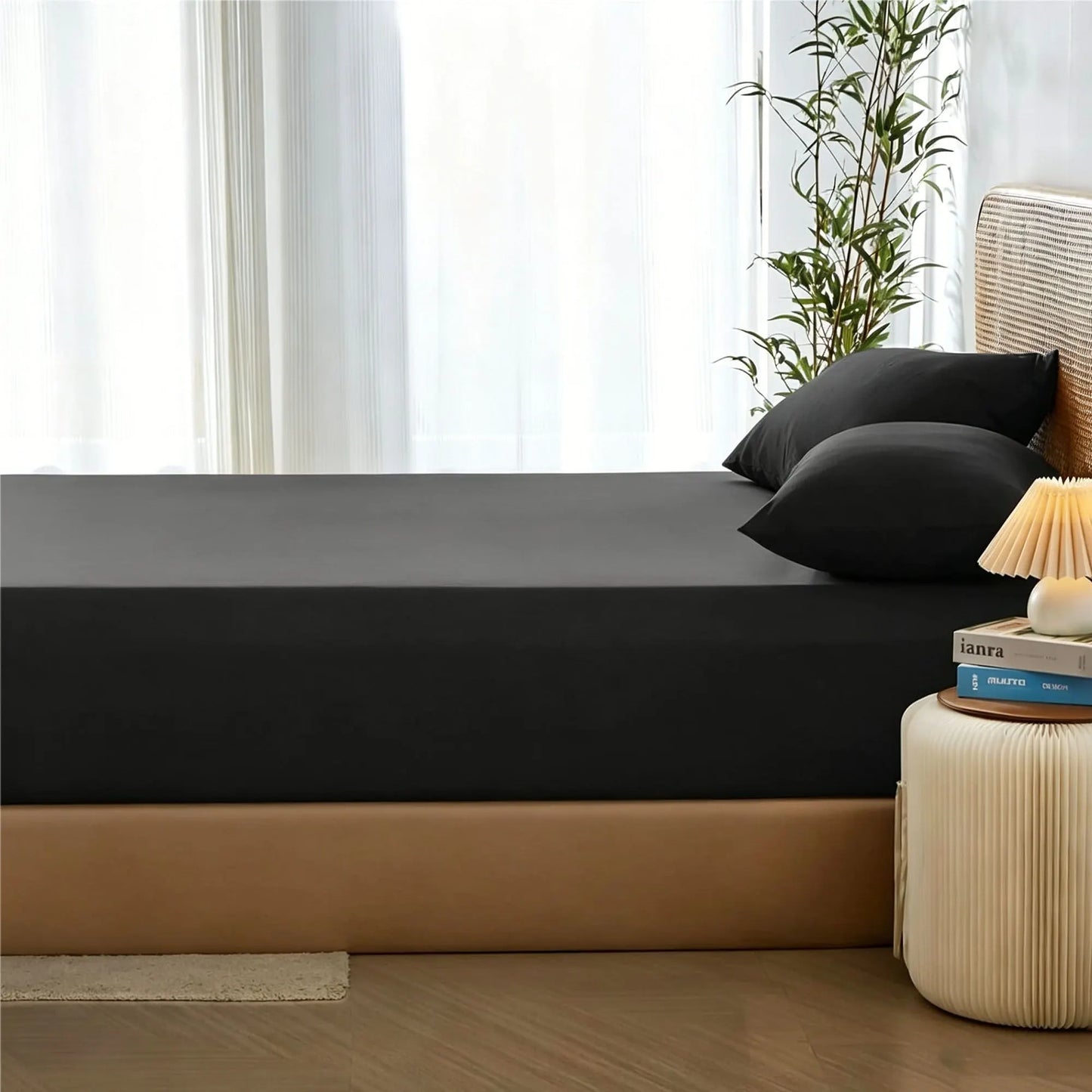 3 Piece Hotel Bamboo Cooling Fitted Sheet Set & Pillowcase -Ultra Soft 2000TC Breathable Fitted Bed Sheets Set with 37 Centimetre Deep Pocket-Cooling Sheets for Hot Sleepers(Black,Super King) - Image 6