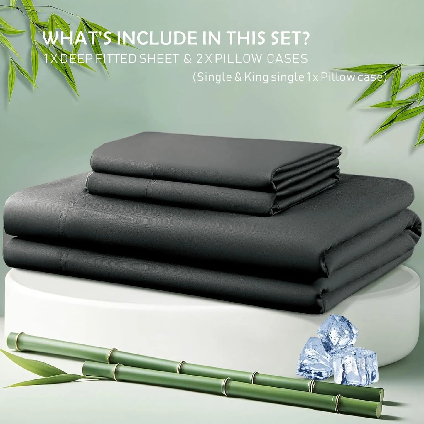 3 Piece Hotel Bamboo Cooling Fitted Sheet Set & Pillowcase -Ultra Soft 2000TC Breathable Fitted Bed Sheets Set with 37 Centimetre Deep Pocket-Cooling Sheets for Hot Sleepers(Black,Super King) - Image 7