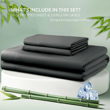 3 Piece Hotel Bamboo Cooling Fitted Sheet Set & Pillowcase -Ultra Soft 2000TC Breathable Fitted Bed Sheets Set with 37 Centimetre Deep Pocket-Cooling Sheets for Hot Sleepers(Black,Super King) - Image 7