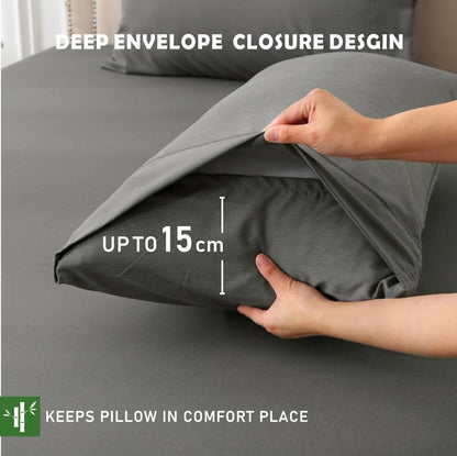 3 Piece Hotel Bamboo Cooling Fitted Sheet Set & Pillowcase -Ultra Soft 2000TC Breathable Fitted Bed Sheets Set with 37 Centimetre Deep Pocket-Cooling Sheets for Hot Sleepers(Grey,Super King) - Image 2