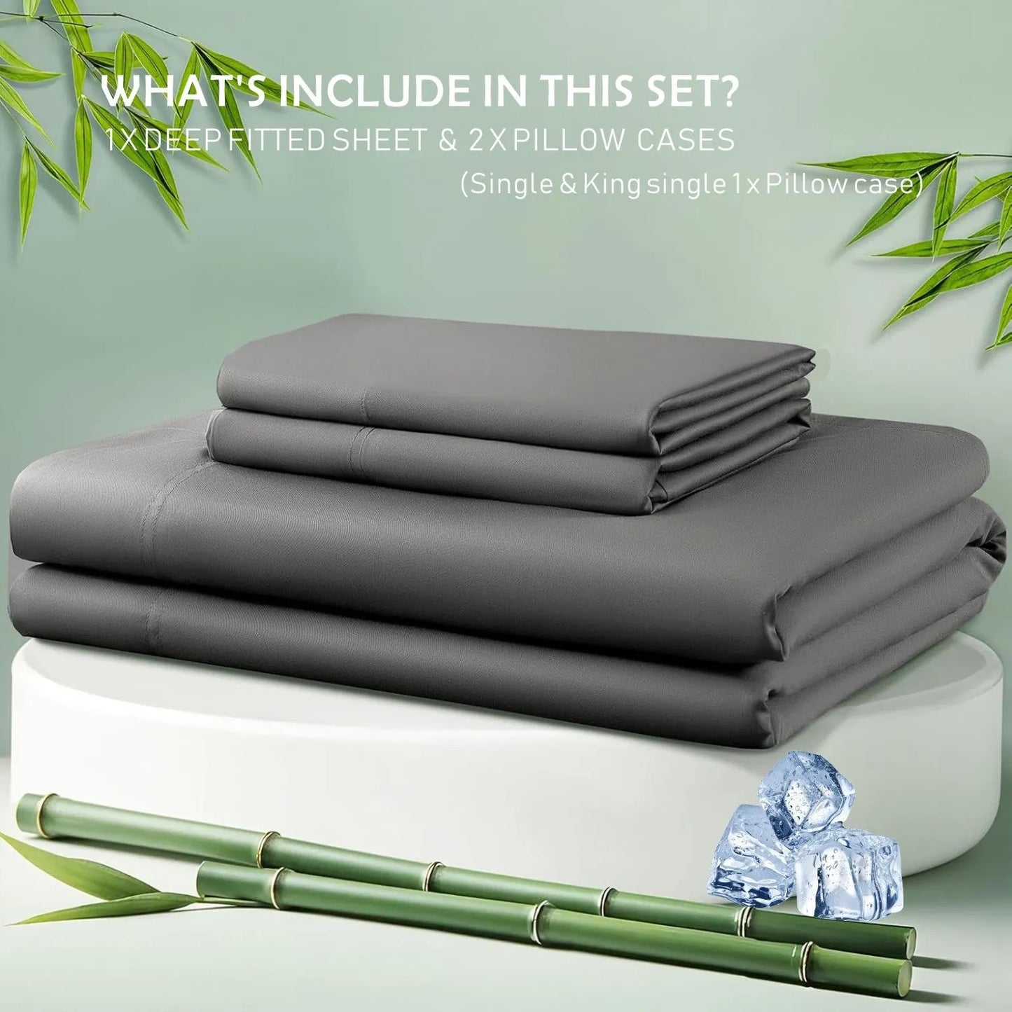 3 Piece Hotel Bamboo Cooling Fitted Sheet Set & Pillowcase -Ultra Soft 2000TC Breathable Fitted Bed Sheets Set with 37 Centimetre Deep Pocket-Cooling Sheets for Hot Sleepers(Grey,Super King) - Image 5