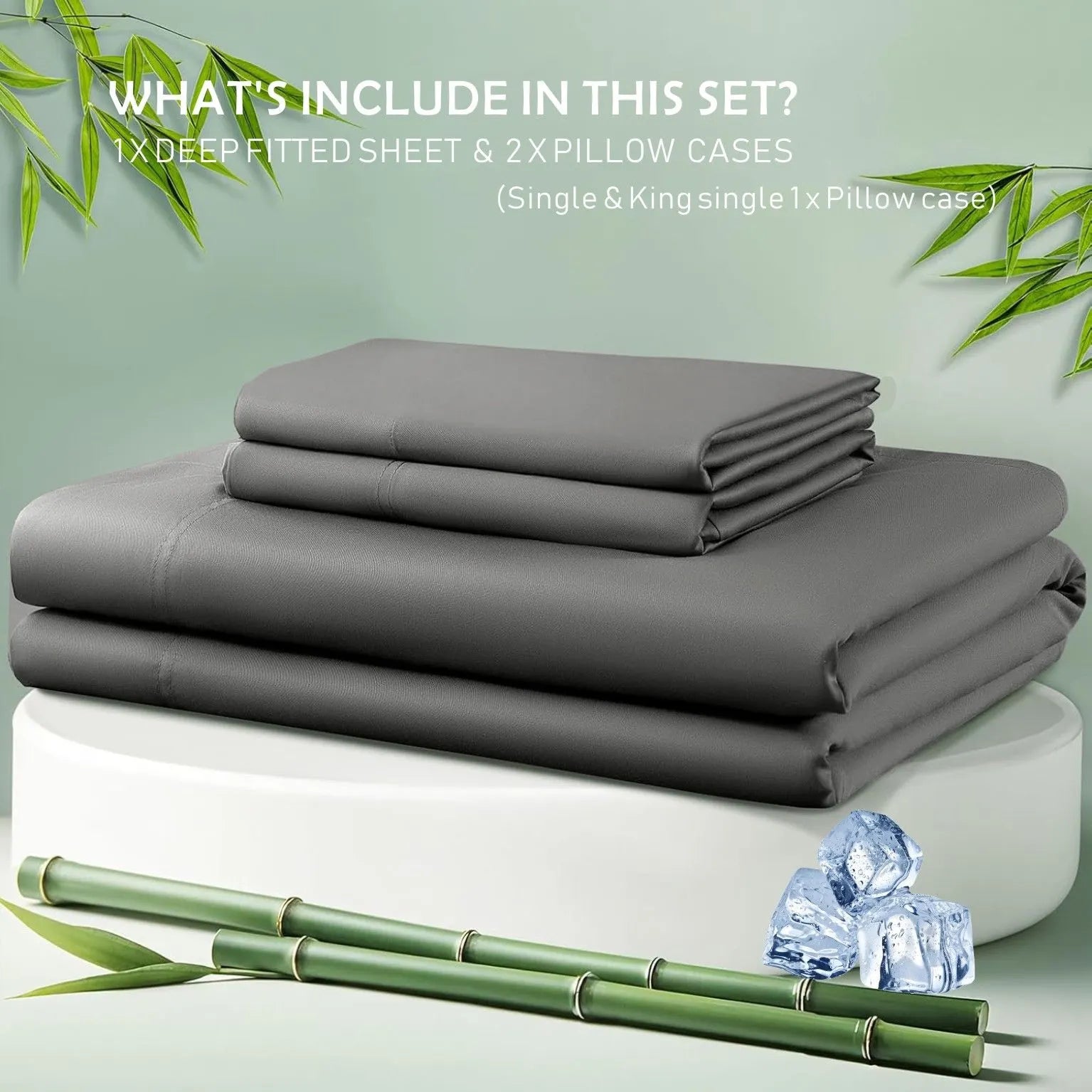 3 Piece Hotel Bamboo Cooling Fitted Sheet Set & Pillowcase -Ultra Soft 2000TC Breathable Fitted Bed Sheets Set with 37 Centimetre Deep Pocket-Cooling Sheets for Hot Sleepers(Grey,Super King) - Image 5