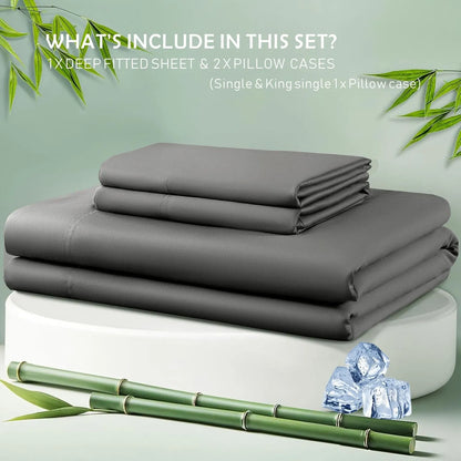 3 Piece Hotel Bamboo Cooling Fitted Sheet Set & Pillowcase -Ultra Soft 2000TC Breathable Fitted Bed Sheets Set with 37 Centimetre Deep Pocket-Cooling Sheets for Hot Sleepers(Grey,Super King) - Image 5