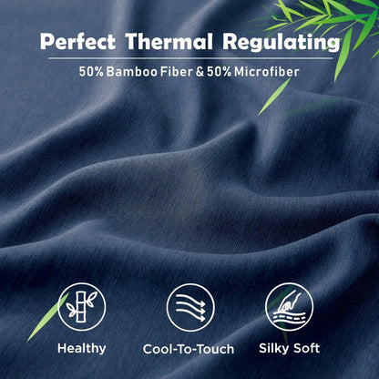 3 Piece Hotel Bamboo Cooling Fitted Sheet Set & Pillowcase -Ultra Soft 2000TC Breathable Fitted Bed Sheets Set with 37 Centimetre Deep Pocket-Cooling Sheets for Hot Sleepers(Navy,Super King) - Image 3