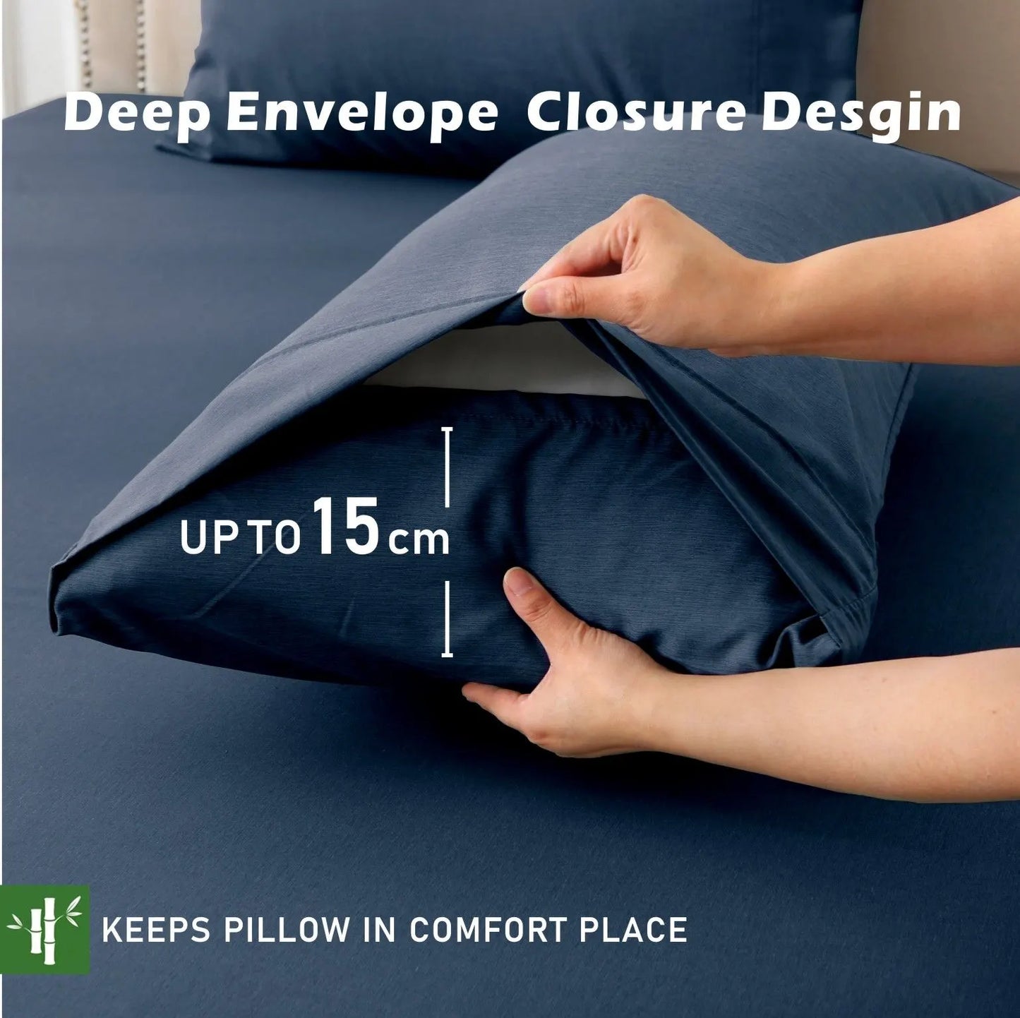 3 Piece Hotel Bamboo Cooling Fitted Sheet Set & Pillowcase -Ultra Soft 2000TC Breathable Fitted Bed Sheets Set with 37 Centimetre Deep Pocket-Cooling Sheets for Hot Sleepers(Navy,Super King) - Image 5