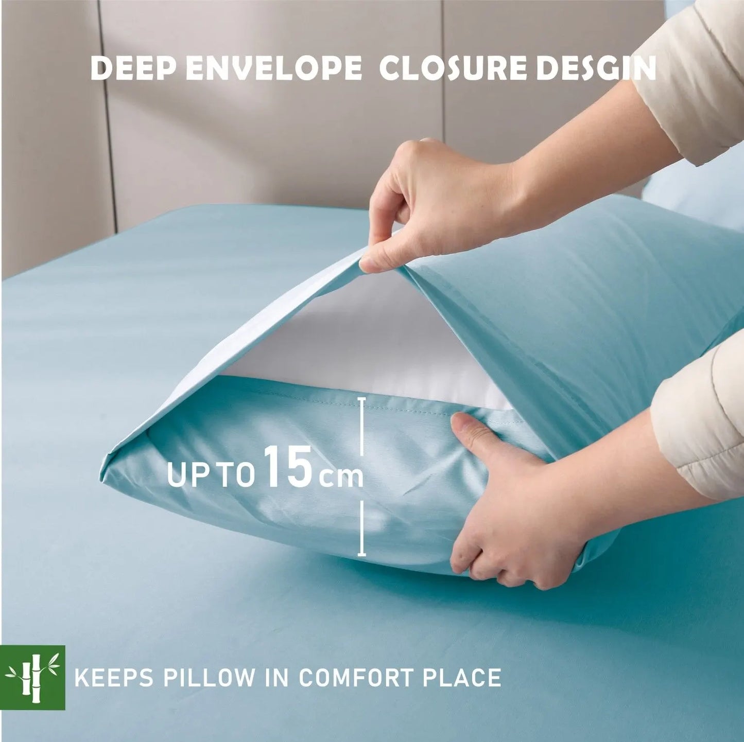 3 Piece Hotel Bamboo Cooling Fitted Sheet Set & Pillowcase -Ultra Soft 2000TC Breathable Fitted Bed Sheets Set with 37 Centimetre Deep Pocket-Cooling Sheets for Hot Sleepers(Sky Blue,Super King) - Image 3