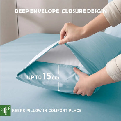 3 Piece Hotel Bamboo Cooling Fitted Sheet Set & Pillowcase -Ultra Soft 2000TC Breathable Fitted Bed Sheets Set with 37 Centimetre Deep Pocket-Cooling Sheets for Hot Sleepers(Sky Blue,Super King) - Image 3