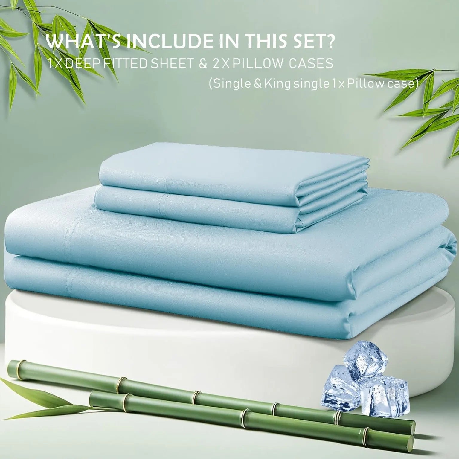 3 Piece Hotel Bamboo Cooling Fitted Sheet Set & Pillowcase -Ultra Soft 2000TC Breathable Fitted Bed Sheets Set with 37 Centimetre Deep Pocket-Cooling Sheets for Hot Sleepers(Sky Blue,Super King) - Image 6