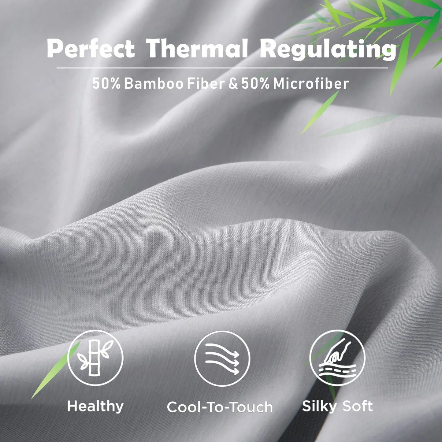 3 Piece Hotel Bamboo Cooling Fitted Sheet Set & Pillowcase -Ultra Soft 2000TC Breathable Fitted Bed Sheets Set with 37 Centimetre Deep Pocket-Cooling Sheets for Hot Sleepers(Silver-gray,Super King) - Image 3
