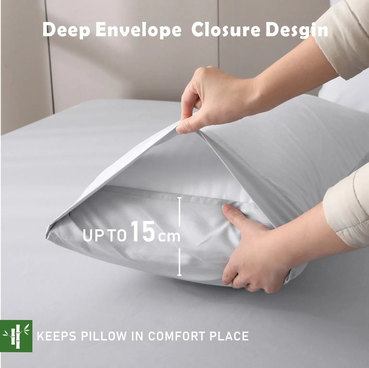 3 Piece Hotel Bamboo Cooling Fitted Sheet Set & Pillowcase -Ultra Soft 2000TC Breathable Fitted Bed Sheets Set with 37 Centimetre Deep Pocket-Cooling Sheets for Hot Sleepers(Silver-gray,Super King) - Image 5