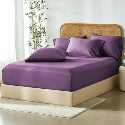 3 Piece Hotel Bamboo Cooling Fitted Sheet Set & Pillowcase -Ultra Soft 2000TC Breathable Fitted Bed Sheets Set with 37 Centimetre Deep Pocket-Cooling Sheets for Hot Sleepers(Purple,Super King)