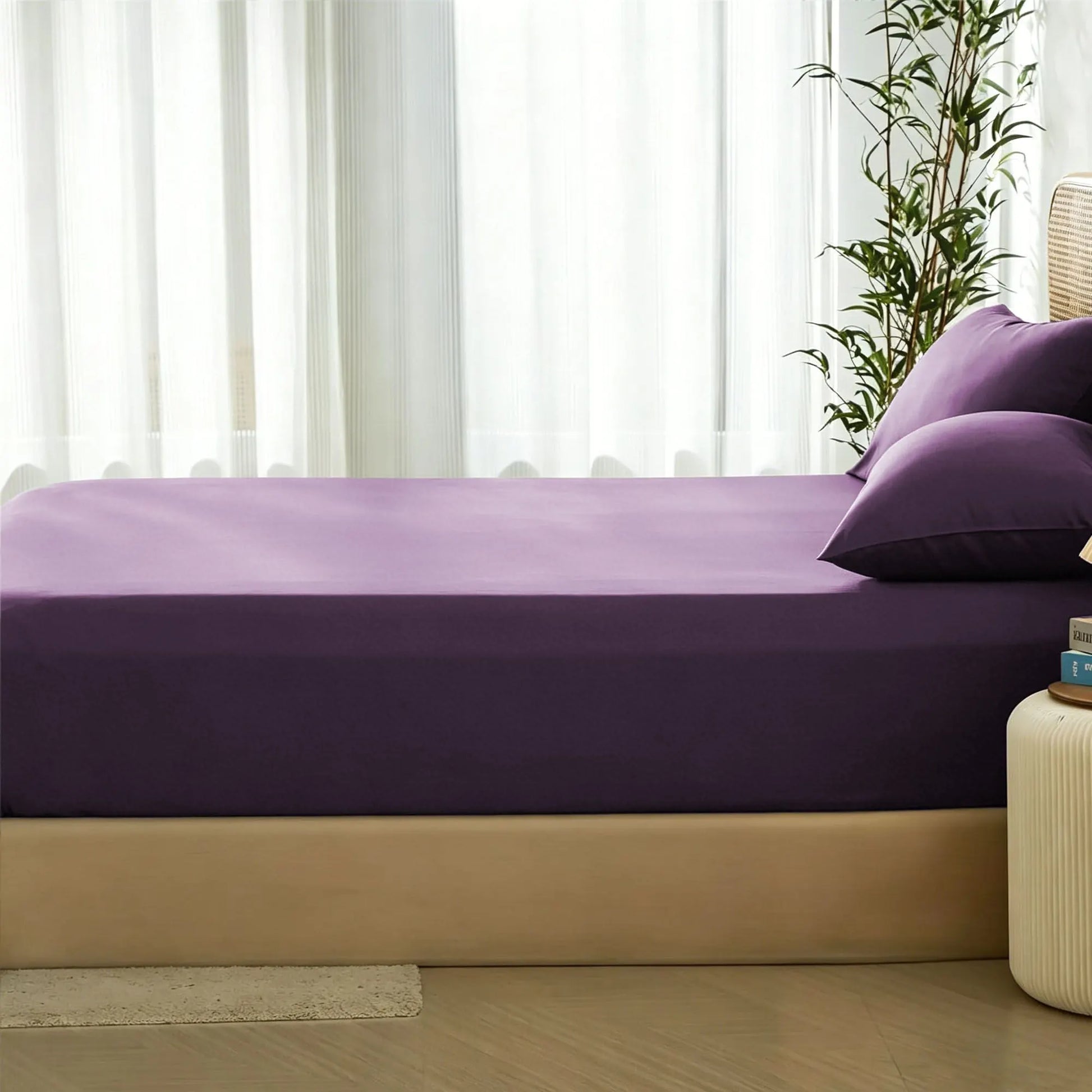 3 Piece Hotel Bamboo Cooling Fitted Sheet Set & Pillowcase -Ultra Soft 2000TC Breathable Fitted Bed Sheets Set with 37 Centimetre Deep Pocket-Cooling Sheets for Hot Sleepers(Purple,Super King) - Image 2