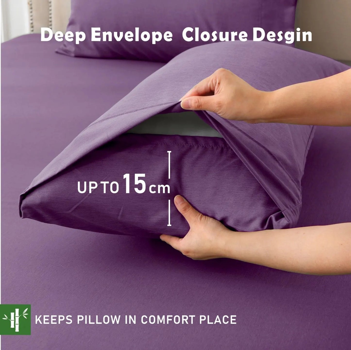 3 Piece Hotel Bamboo Cooling Fitted Sheet Set & Pillowcase -Ultra Soft 2000TC Breathable Fitted Bed Sheets Set with 37 Centimetre Deep Pocket-Cooling Sheets for Hot Sleepers(Purple,Super King) - Image 3