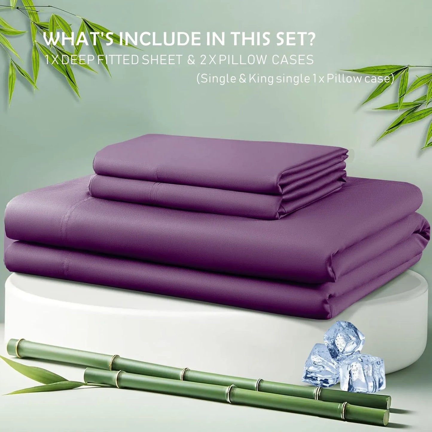 3 Piece Hotel Bamboo Cooling Fitted Sheet Set & Pillowcase -Ultra Soft 2000TC Breathable Fitted Bed Sheets Set with 37 Centimetre Deep Pocket-Cooling Sheets for Hot Sleepers(Purple,Super King) - Image 5
