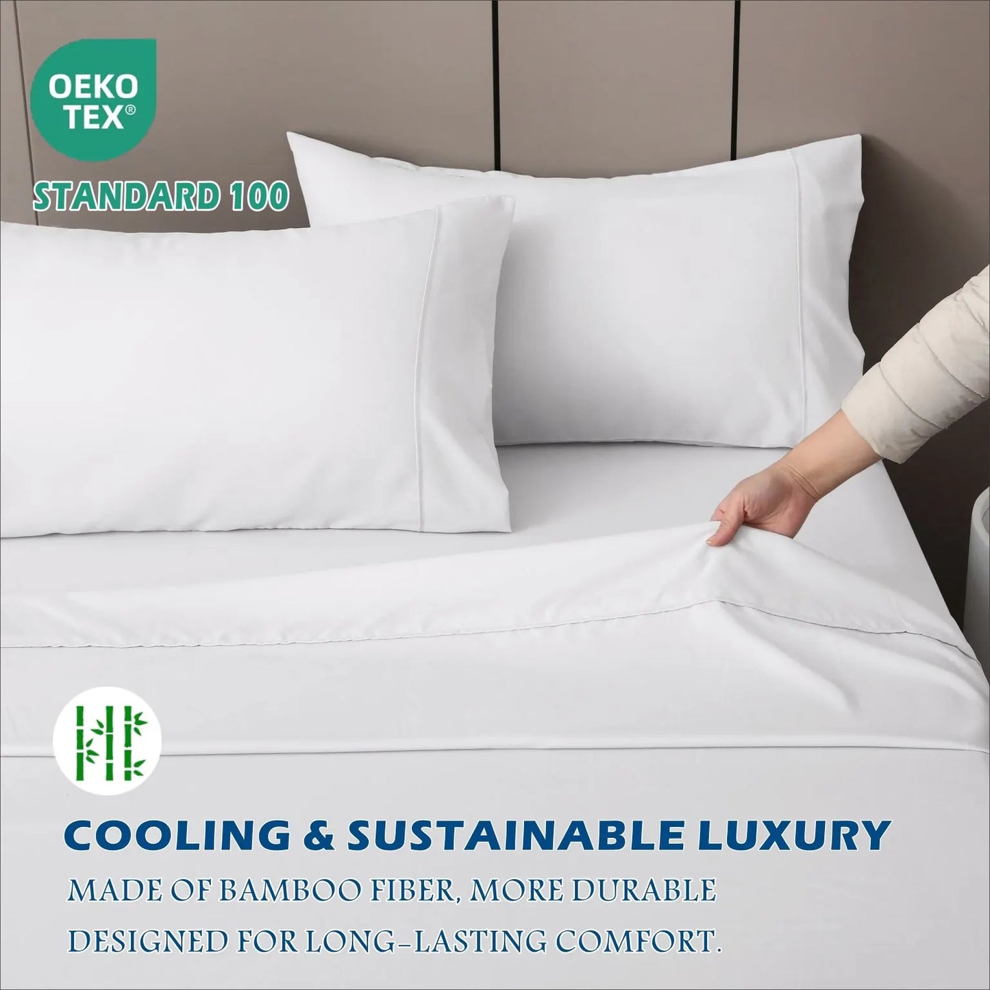 4 Piece Hotel Bamboo Cooling Sheet Set -Ultra Soft 2000TC Breathable Bed Sheets Set with 37 Centimetre Deep Pocket-Cooling Sheets for Hot Sleepers(White,Super King) - Image 6