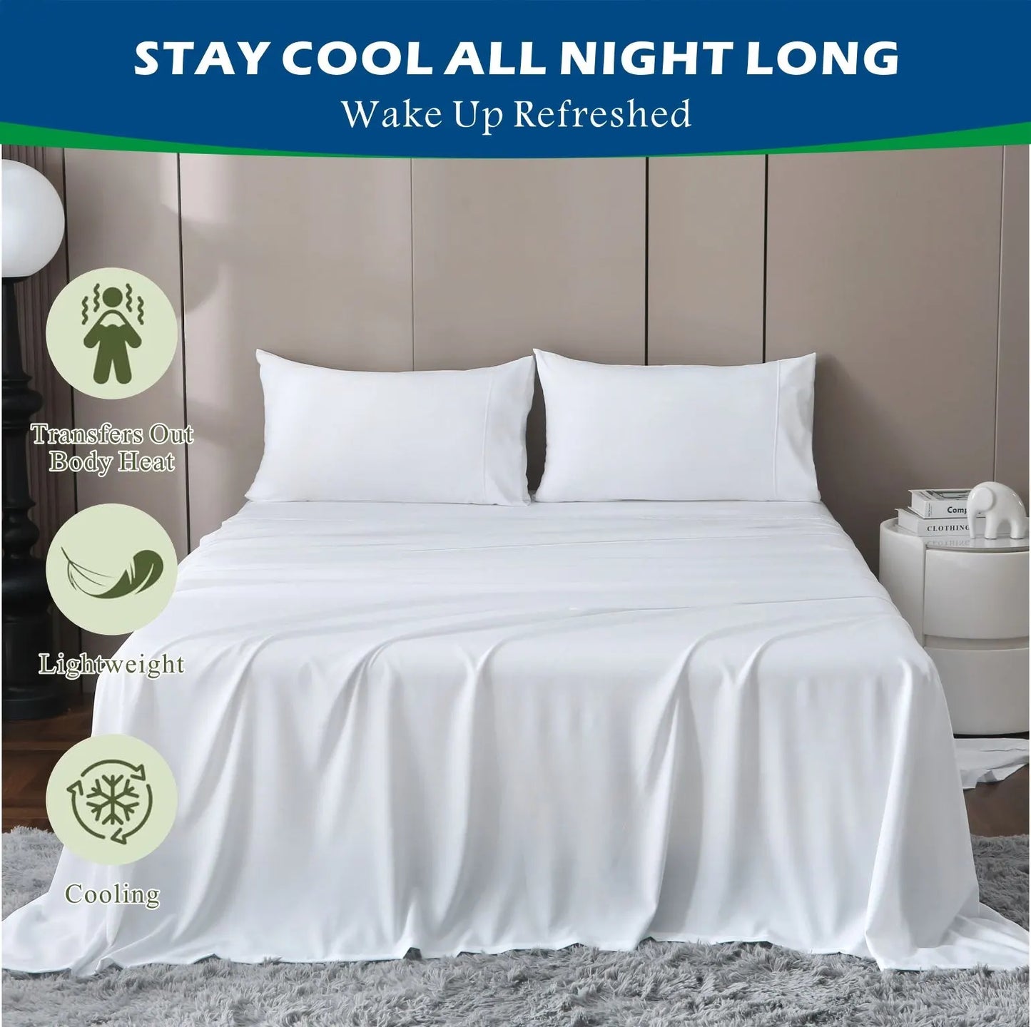 4 Piece Hotel Bamboo Cooling Sheet Set -Ultra Soft 2000TC Breathable Bed Sheets Set with 37 Centimetre Deep Pocket-Cooling Sheets for Hot Sleepers(White,Super King) - Image 7