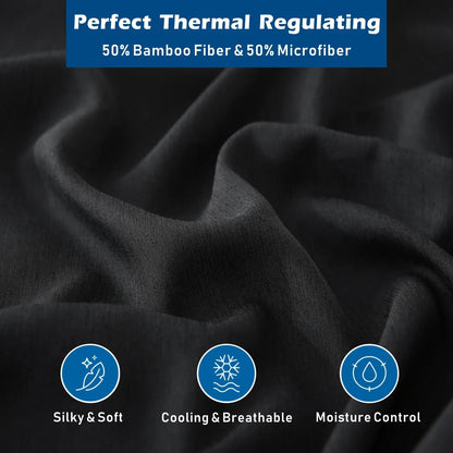 4 Piece Hotel Bamboo Cooling Sheet Set -Ultra Soft 2000TC Breathable Bed Sheets Set with 37 Centimetre Deep Pocket-Cooling Sheets for Hot Sleepers(Black,Super King) - Image 2