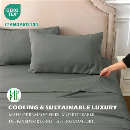 4 Piece Hotel Bamboo Cooling Sheet Set -Ultra Soft 2000TC Breathable Bed Sheets Set with 37 Centimetre Deep Pocket-Cooling Sheets for Hot Sleepers(Grey,Super King) - Image 6