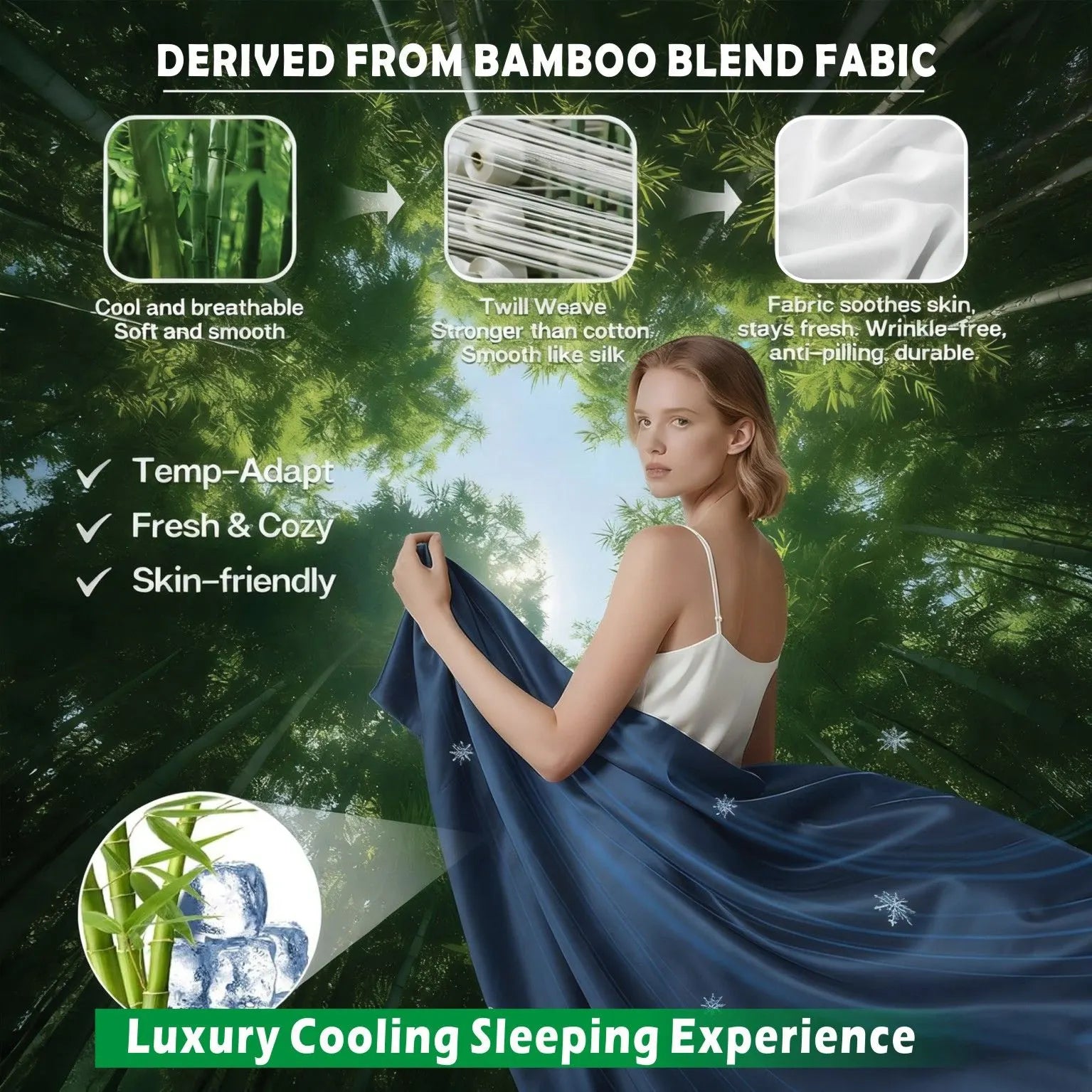 4 Piece Hotel Bamboo Cooling Sheet Set -Ultra Soft 2000TC Breathable Bed Sheets Set with 37 Centimetre Deep Pocket-Cooling Sheets for Hot Sleepers(Navy,Super King) - Image 3