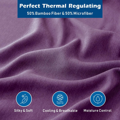 4 Piece Hotel Bamboo Cooling Sheet Set -Ultra Soft 2000TC Breathable Bed Sheets Set with 37 Centimetre Deep Pocket-Cooling Sheets for Hot Sleepers(Purple,Super King) - Image 2