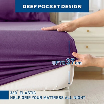 4 Piece Hotel Bamboo Cooling Sheet Set -Ultra Soft 2000TC Breathable Bed Sheets Set with 37 Centimetre Deep Pocket-Cooling Sheets for Hot Sleepers(Purple,Super King) - Image 4