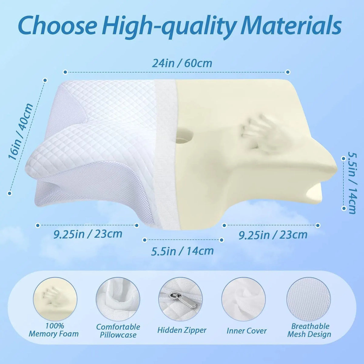 Cervical Neck Pillow for Neck Pain Relief, 2 in 1 Ergonomic Orthopedic Bed Pillow for Sleeping, Memory Foam Pillows for Side, Back & Stomach Sleepers with Removable Pillowcase - Image 2