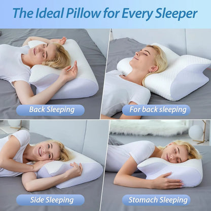 Cervical Neck Pillow for Neck Pain Relief, 2 in 1 Ergonomic Orthopedic Bed Pillow for Sleeping, Memory Foam Pillows for Side, Back & Stomach Sleepers with Removable Pillowcase - Image 5