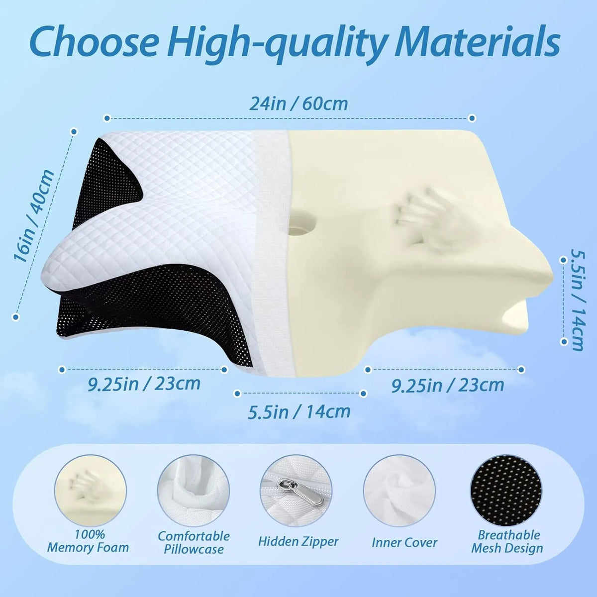 Cervical Neck Pillow for Neck Pain Relief, 2 in 1 Ergonomic Orthopedic Bed Pillow for Sleeping, Memory Foam Pillows for Side, Back & Stomach Sleepers with Removable Pillowcase - Image 2