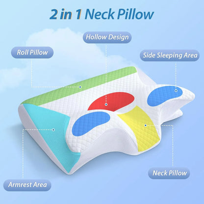 Cervical Neck Pillow for Neck Pain Relief, 2 in 1 Ergonomic Orthopedic Bed Pillow for Sleeping, Memory Foam Pillows for Side, Back & Stomach Sleepers with Removable Pillowcase - Image 6