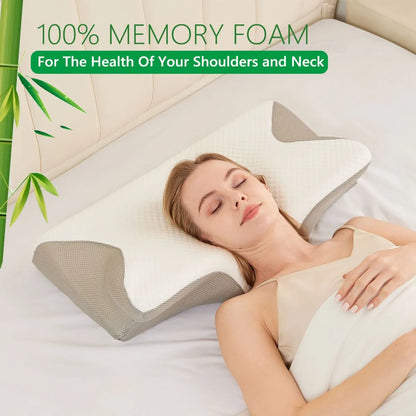 Cervical Neck Pillow for Neck Pain Relief, 2 in 1 Ergonomic Orthopedic Bed Pillow for Sleeping, Memory Foam Pillows for Side, Back & Stomach Sleepers with Removable Pillowcase