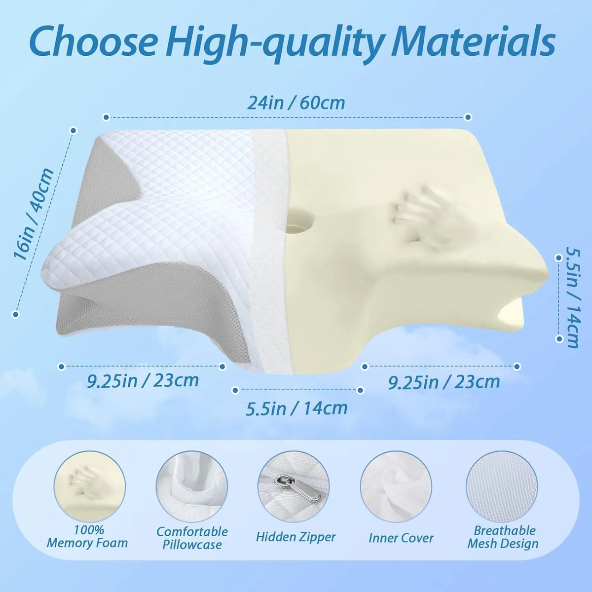 Cervical Neck Pillow for Neck Pain Relief, 2 in 1 Ergonomic Orthopedic Bed Pillow for Sleeping, Memory Foam Pillows for Side, Back & Stomach Sleepers with Removable Pillowcase - Image 2