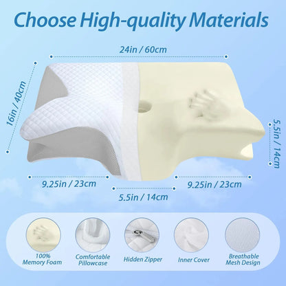 Cervical Neck Pillow for Neck Pain Relief, 2 in 1 Ergonomic Orthopedic Bed Pillow for Sleeping, Memory Foam Pillows for Side, Back & Stomach Sleepers with Removable Pillowcase - Image 2