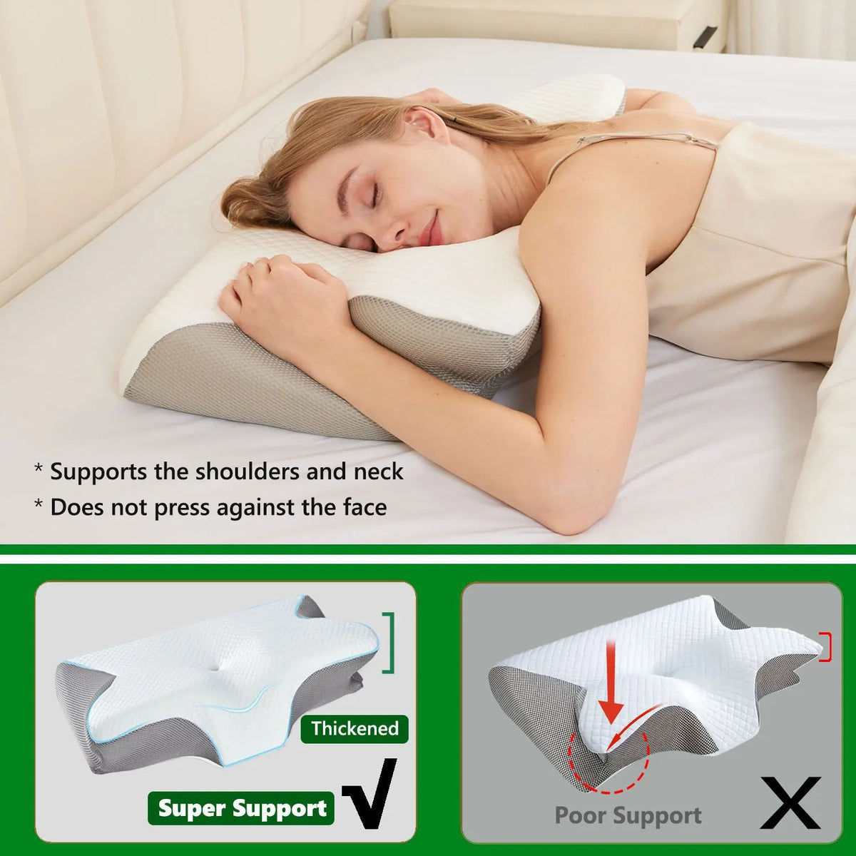 Cervical Neck Pillow for Neck Pain Relief, 2 in 1 Ergonomic Orthopedic Bed Pillow for Sleeping, Memory Foam Pillows for Side, Back & Stomach Sleepers with Removable Pillowcase - Image 4