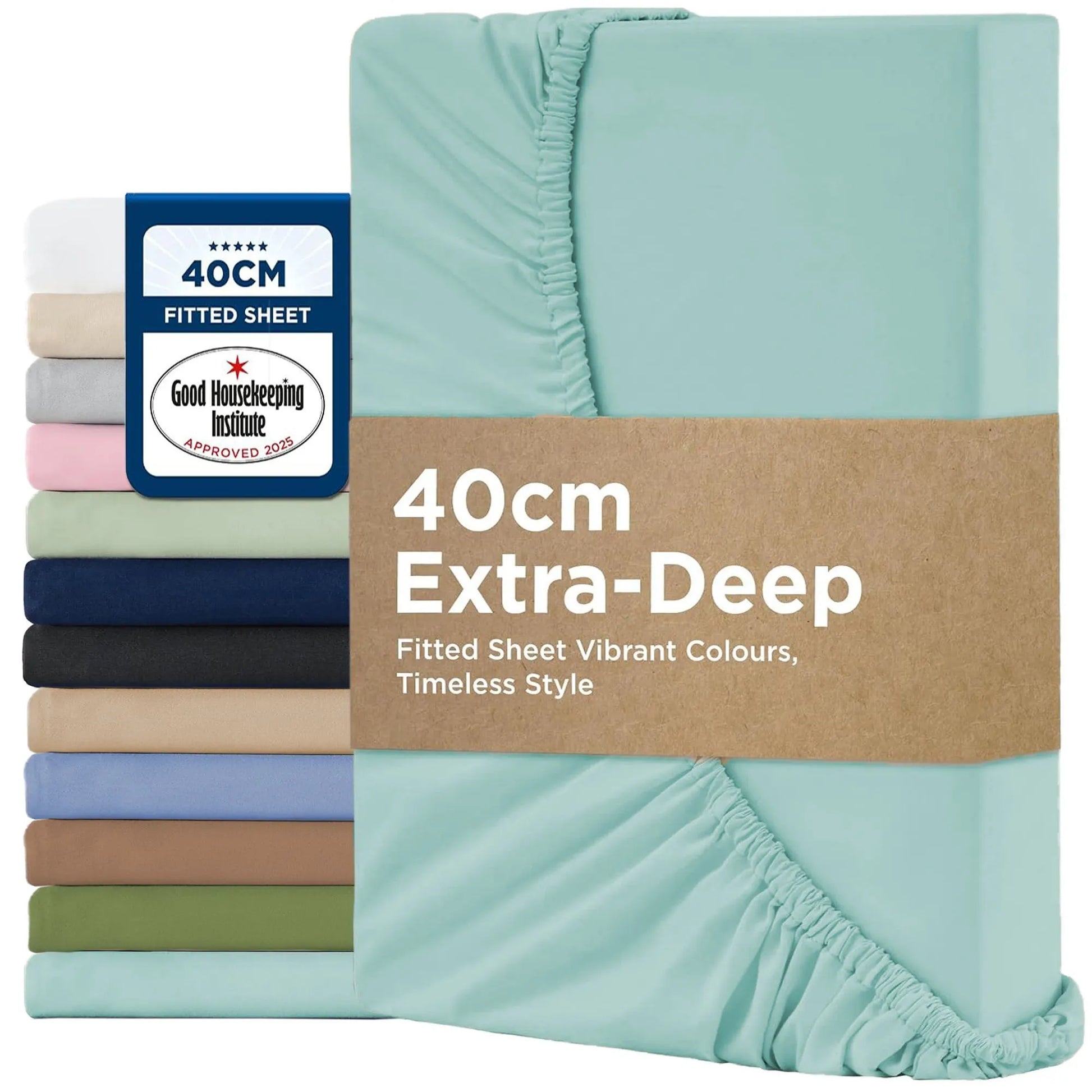 2000TC Hotel Quality Fitted Sheets - 2 Piece Fitted Sheets  -Breathable Bedding - Wrinkle, Fade, Stain Resistant- 16inch/40cm Deep Pocket Fitted Bed Sheets-Wrinkle and Fade Resistant,(Ice blue,Double)