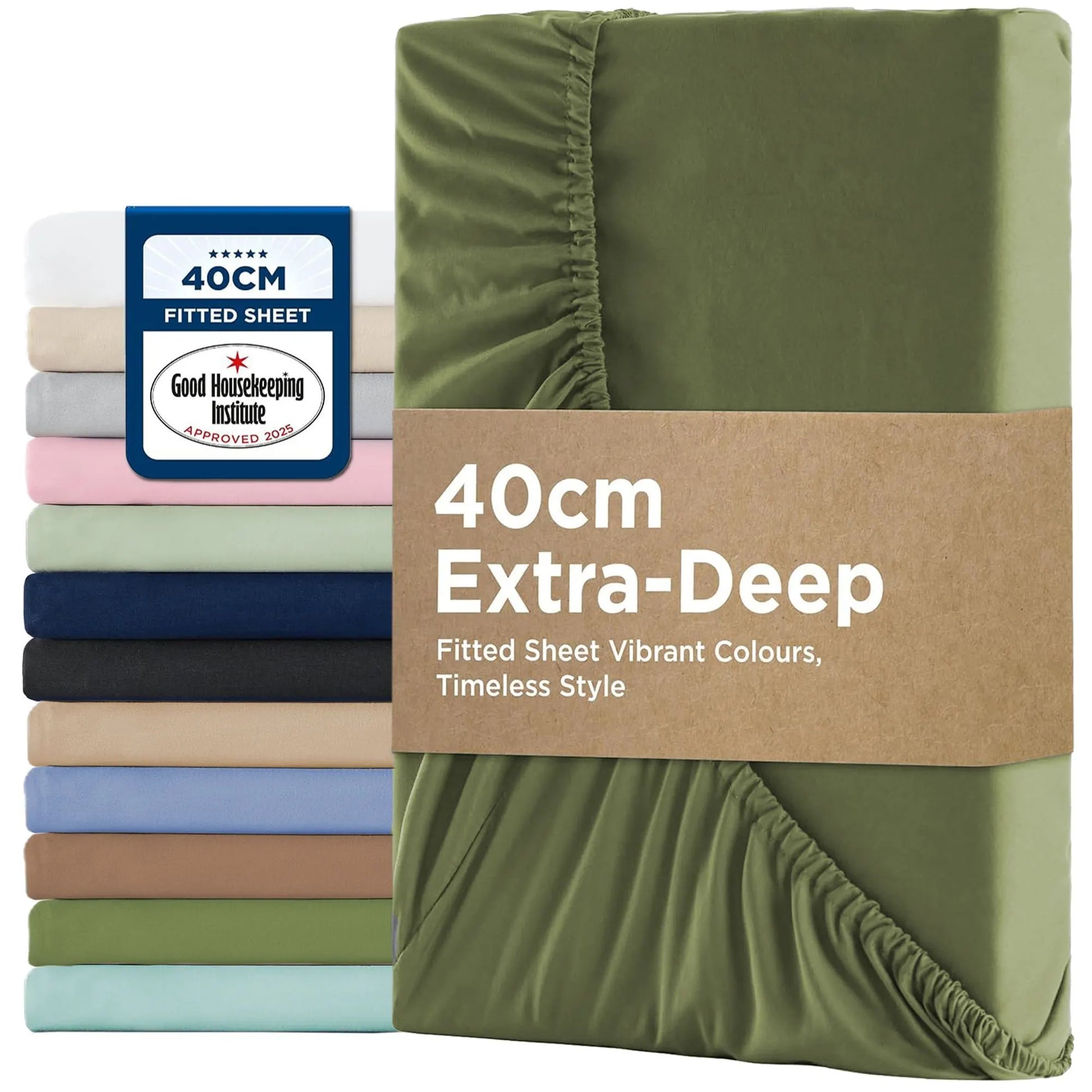 2000TC Hotel Quality Fitted Sheets - 2 Piece Fitted Sheets  -Breathable Bedding - Wrinkle, Fade, Stain Resistant- 16inch/40cm Deep Pocket Fitted Bed Sheets-Wrinkle and Fade Resistant,(Olive green,Double)