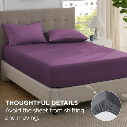 2000TC Hotel Quality Fitted Sheets - 2 Piece Fitted Sheets  -Breathable Bedding - Wrinkle, Fade, Stain Resistant- 16inch/40cm Deep Pocket Fitted Bed Sheets-Wrinkle and Fade Resistant,(Purple,Double) - Image 4