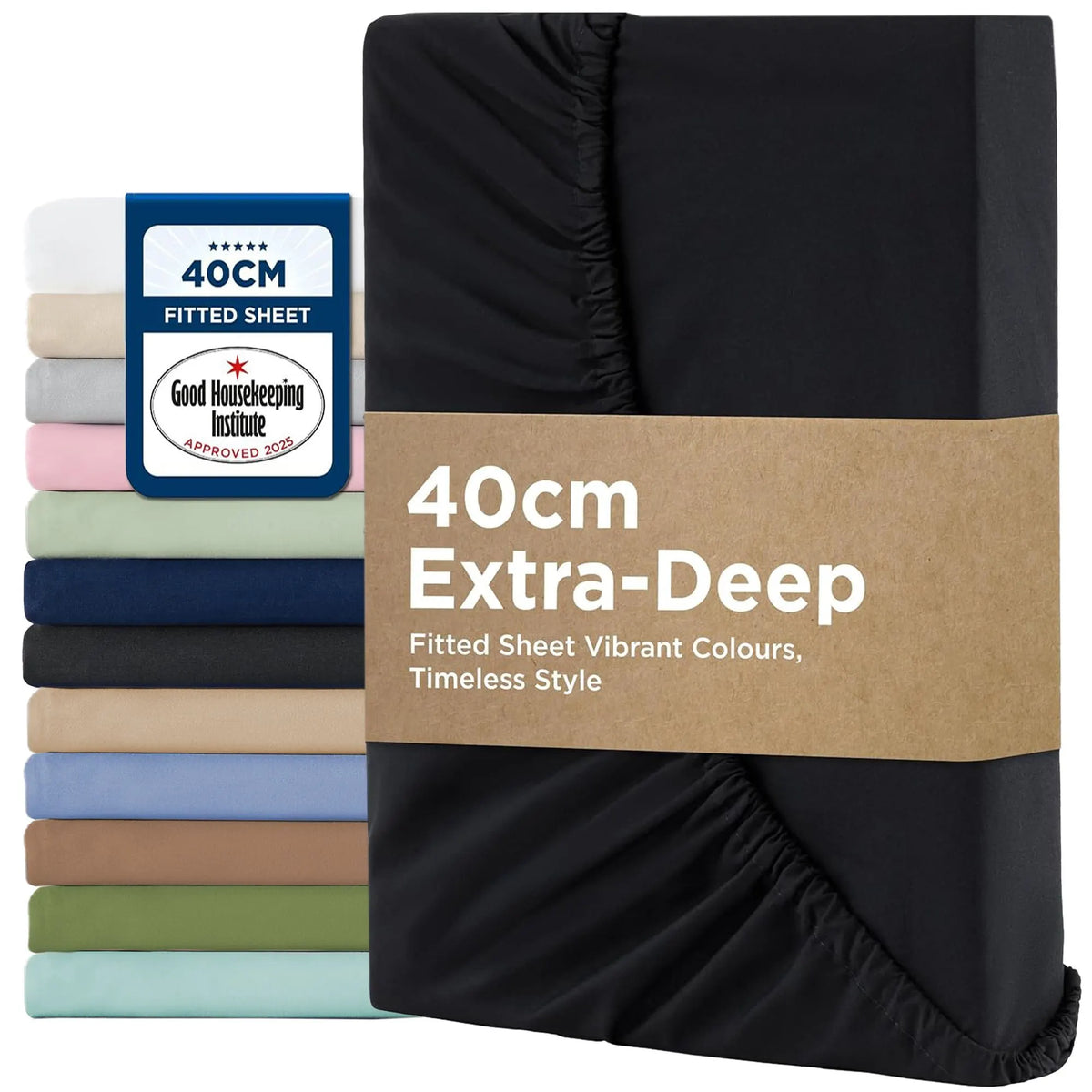 2000TC Hotel Quality Fitted Sheets - 2 Piece Fitted Sheets  -Breathable Bedding - Wrinkle, Fade, Stain Resistant- 16inch/40cm Deep Pocket Fitted Bed Sheets-Wrinkle and Fade Resistant,(Black,King)