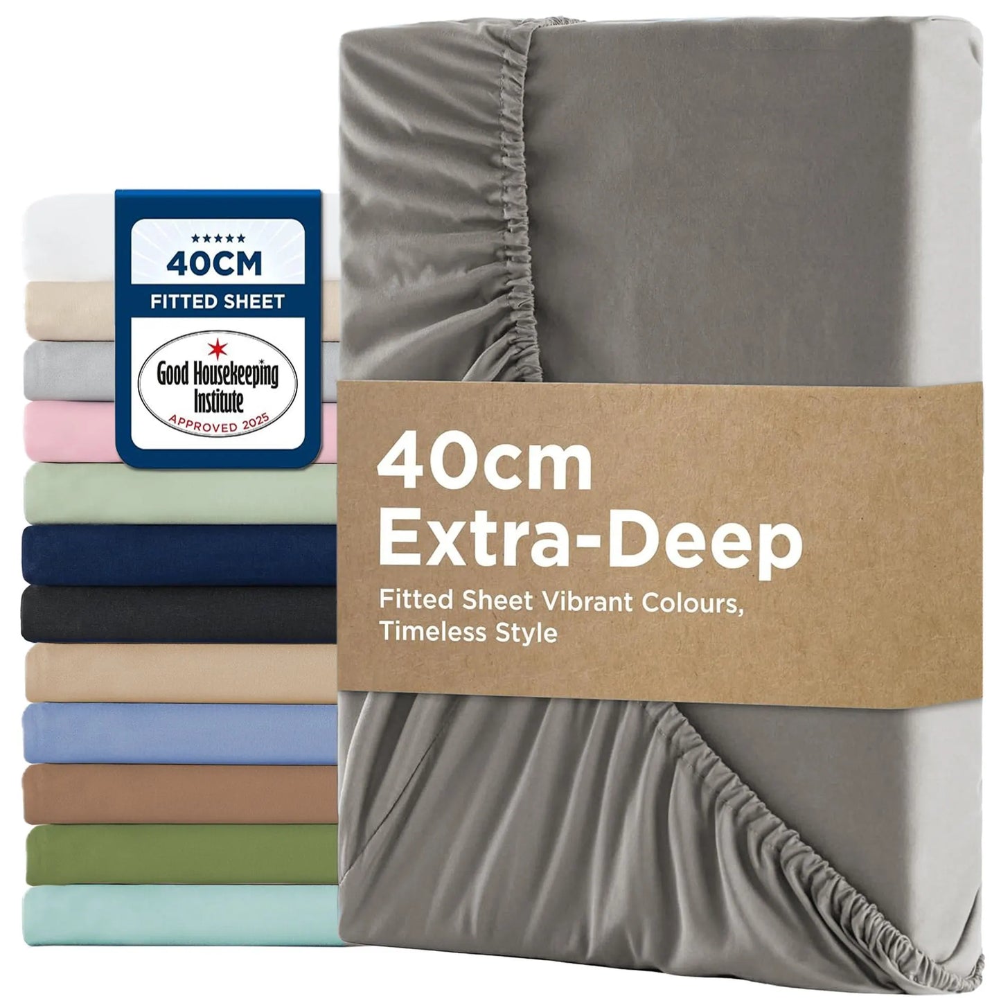 2000TC Hotel Quality Fitted Sheets - 2 Piece Fitted Sheets  -Breathable Bedding - Wrinkle, Fade, Stain Resistant- 16inch/40cm Deep Pocket Fitted Bed Sheets-Wrinkle and Fade Resistant,(Grey,King)