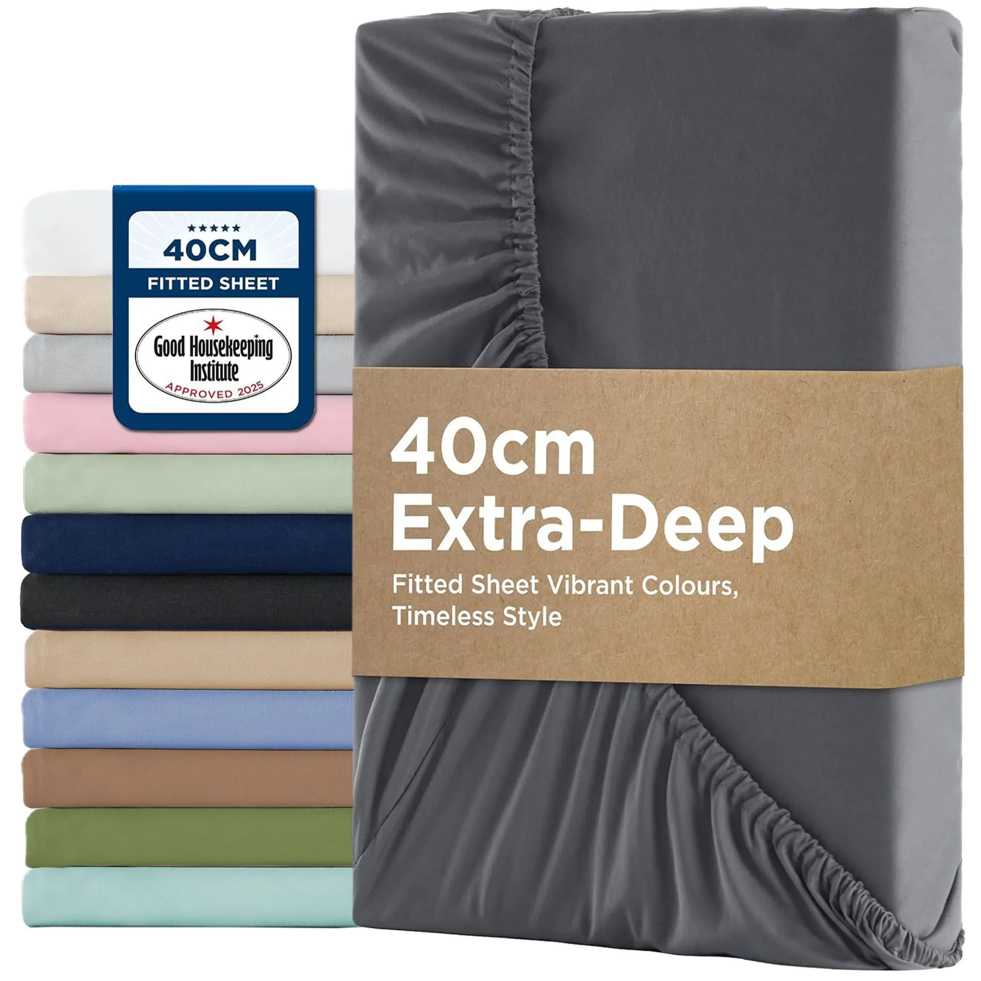 2000TC Hotel Quality Fitted Sheets - 2 Piece Fitted Sheets  -Breathable Bedding - Wrinkle, Fade, Stain Resistant- 16inch/40cm Deep Pocket Fitted Bed Sheets-Wrinkle and Fade Resistant,(Dark gray,King)