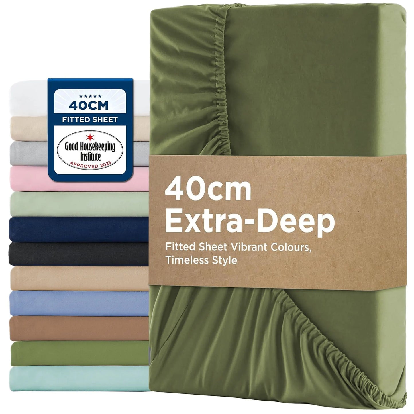 2000TC Hotel Quality Fitted Sheets - 2 Piece Fitted Sheets  -Breathable Bedding - Wrinkle, Fade, Stain Resistant- 16inch/40cm Deep Pocket Fitted Bed Sheets-Wrinkle and Fade Resistant,(Olive green,King Single)