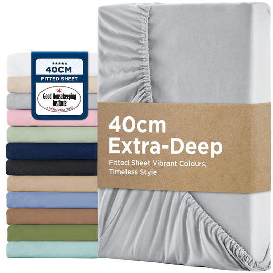 2000TC Hotel Quality Fitted Sheets - 2 Piece Fitted Sheets  -Breathable Bedding - Wrinkle, Fade, Stain Resistant- 16inch/40cm Deep Pocket Fitted Bed Sheets-Wrinkle and Fade Resistant,(Silver-gray,King Single)